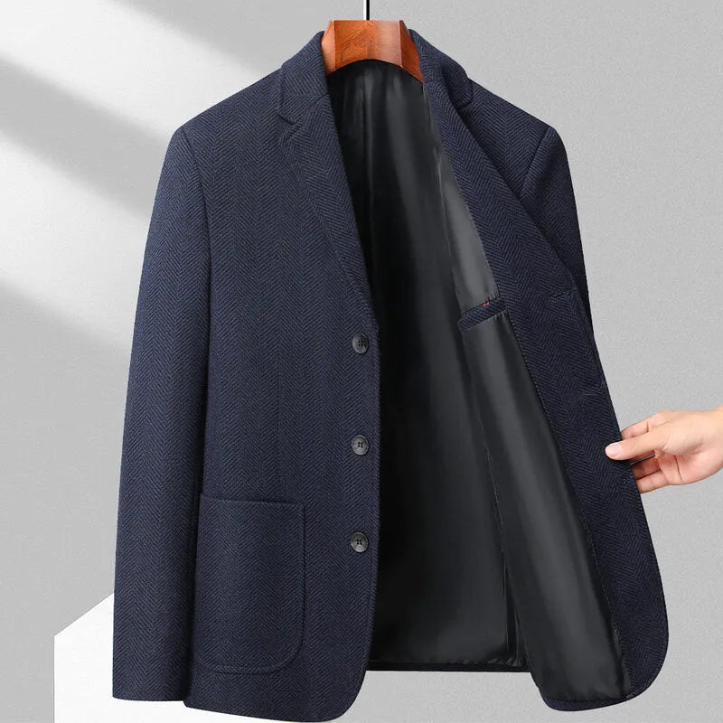 Men's loose-fit wool coat in solid colour for spring and autumn wear
