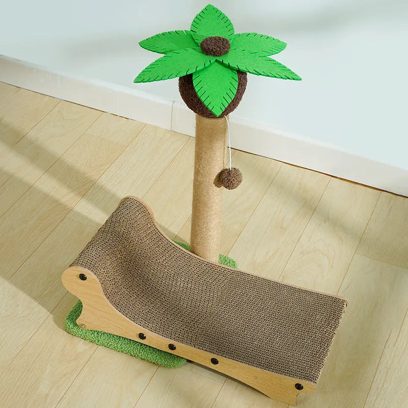 Wooden beach chair style cat climbing frame with hemp scratching column and chamfered design