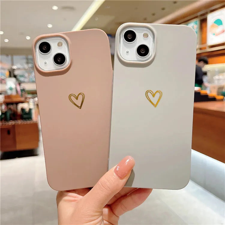 Brown soft silicone iPhone case with hot stamped love design showing non-slip TPU texture