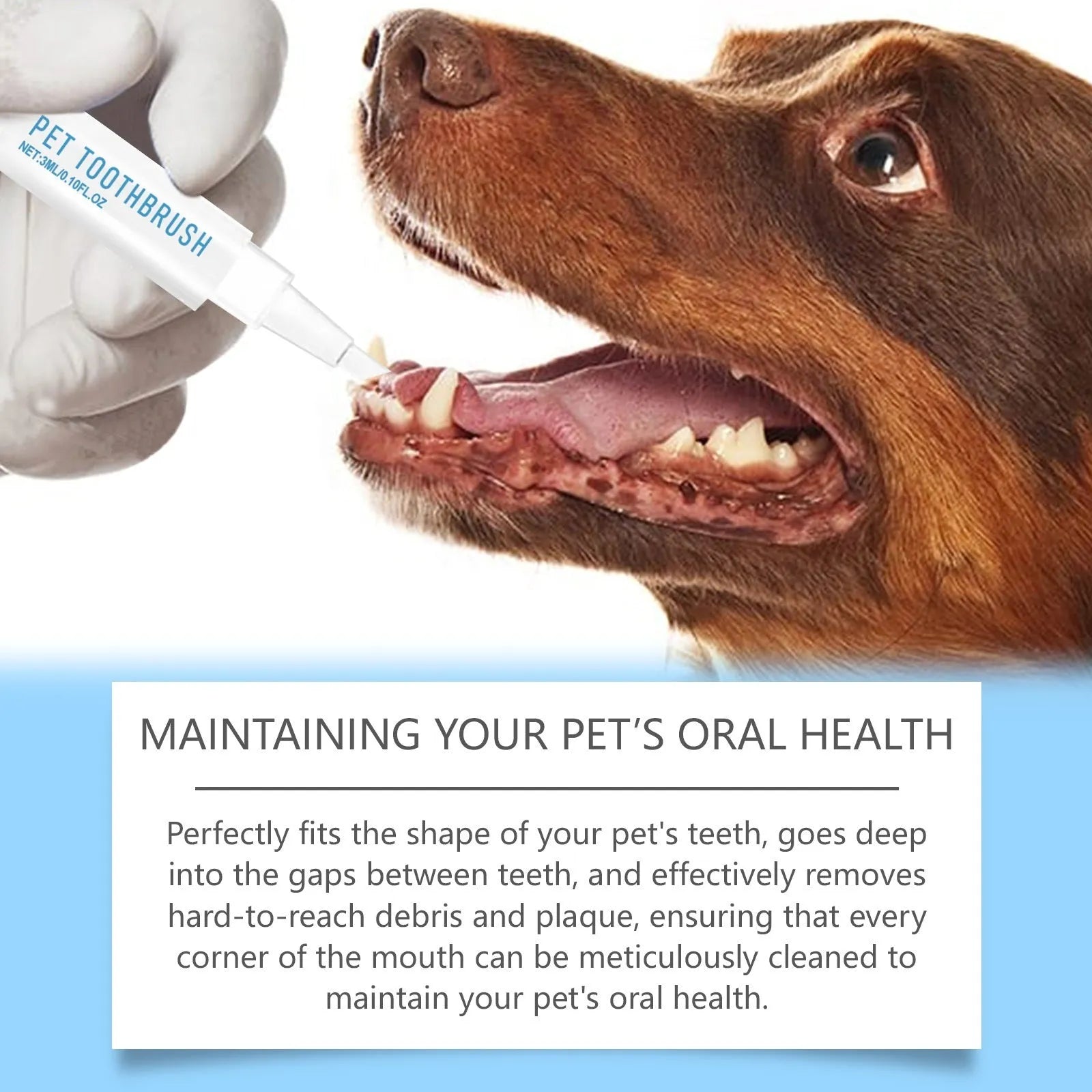 Soft-bristle pet toothbrush pen with integrated 3ml gel reservoir for cat and dog dental care