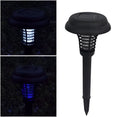 Black solar-powered insect-killing lawn lamp with white and UV purple LEDs, standing 42cm tall.