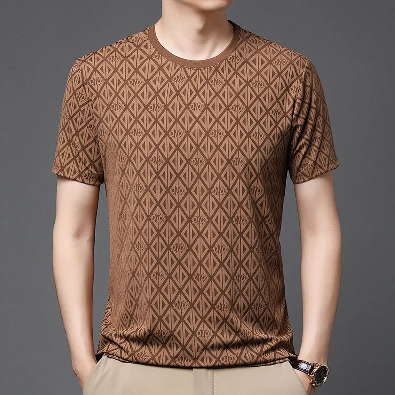 Men's round neck ice silk antibacterial casual t-shirt in loose fit with short sleeves