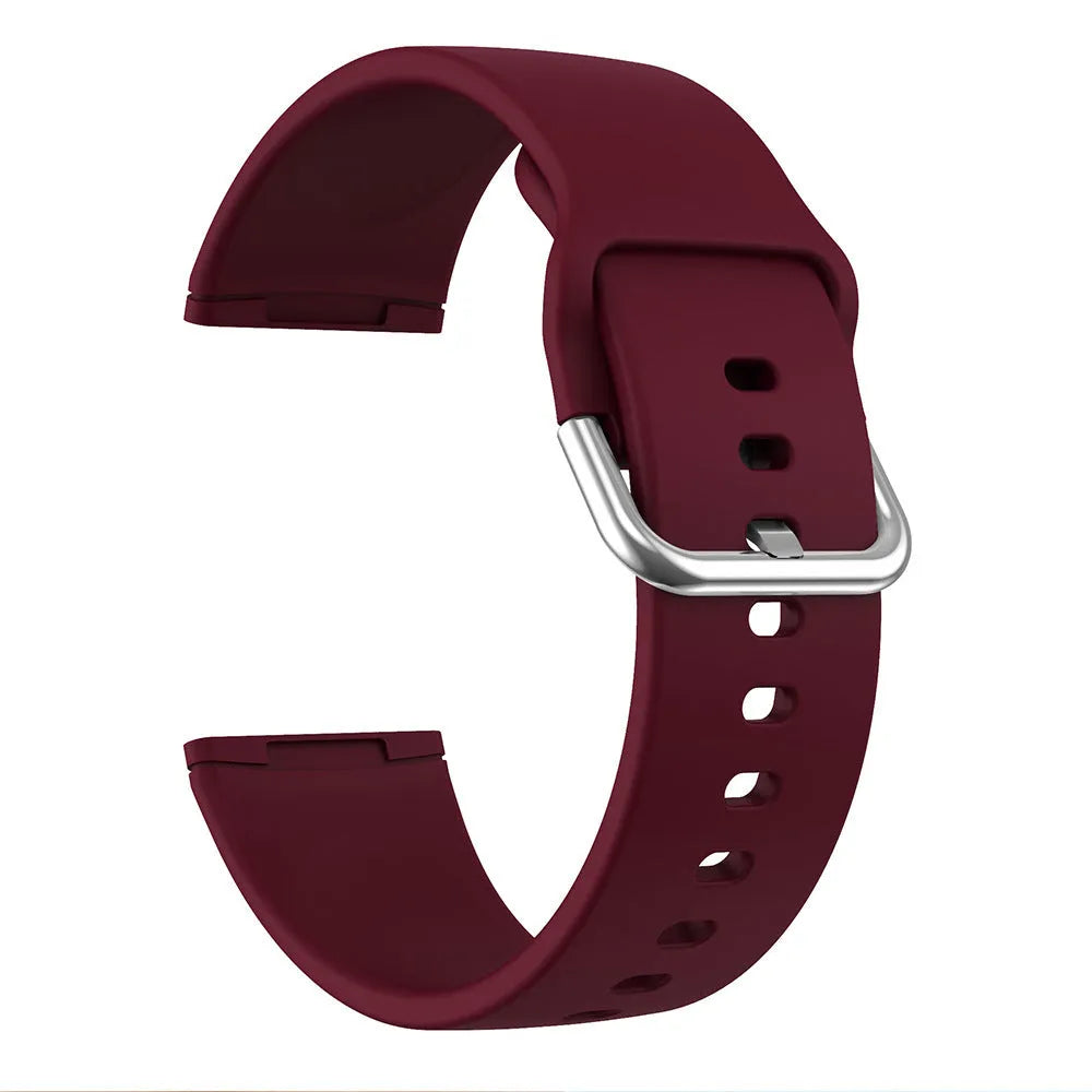 Solid colour silicone replacement strap with silver buckle for Fitbit Versa 3 and Sense 2 smartwatches
