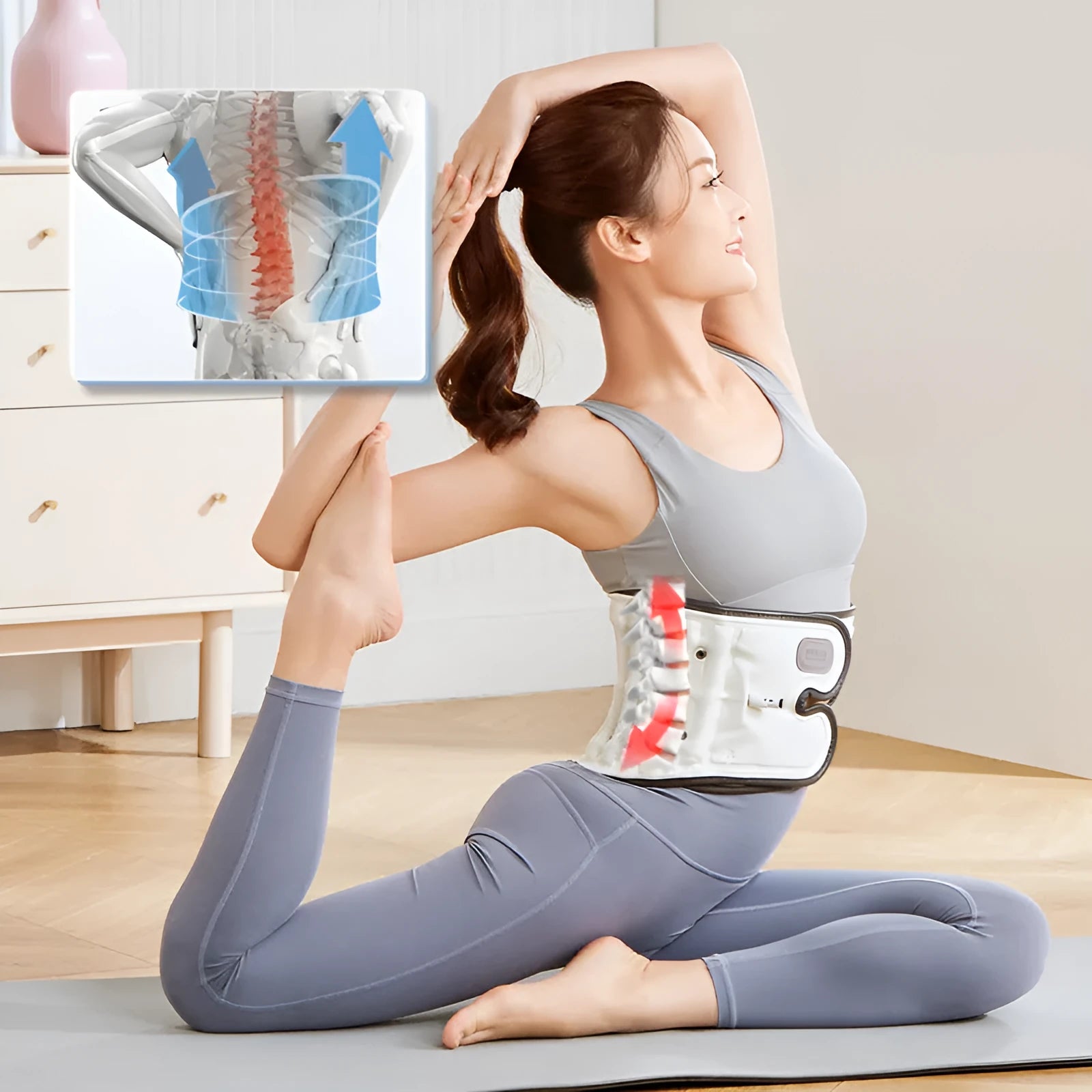 Automatic inflation lumbar waist supporter for back support and disc stretch correction.