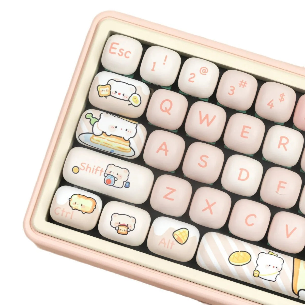 PBT mechanical keyboard key caps with bread bear theme in MOG height profile