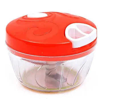 Green manual kitchen chopper with three stainless steel blades and a 500ml ABS container.