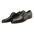 Men's black leather derby shoes with checkered pattern and pointed toe on antiskid rubber sole