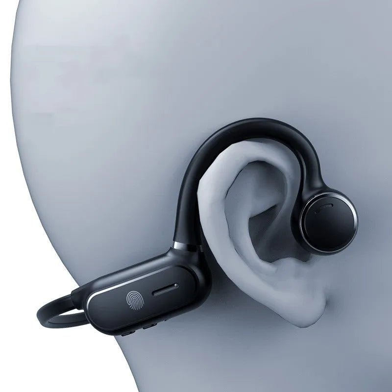 Black air conduction touch Bluetooth wireless earphone with titanium alloy frame in ear-hanging design