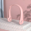Pink USB rechargeable bladeless neck fan with adjustable speed settings