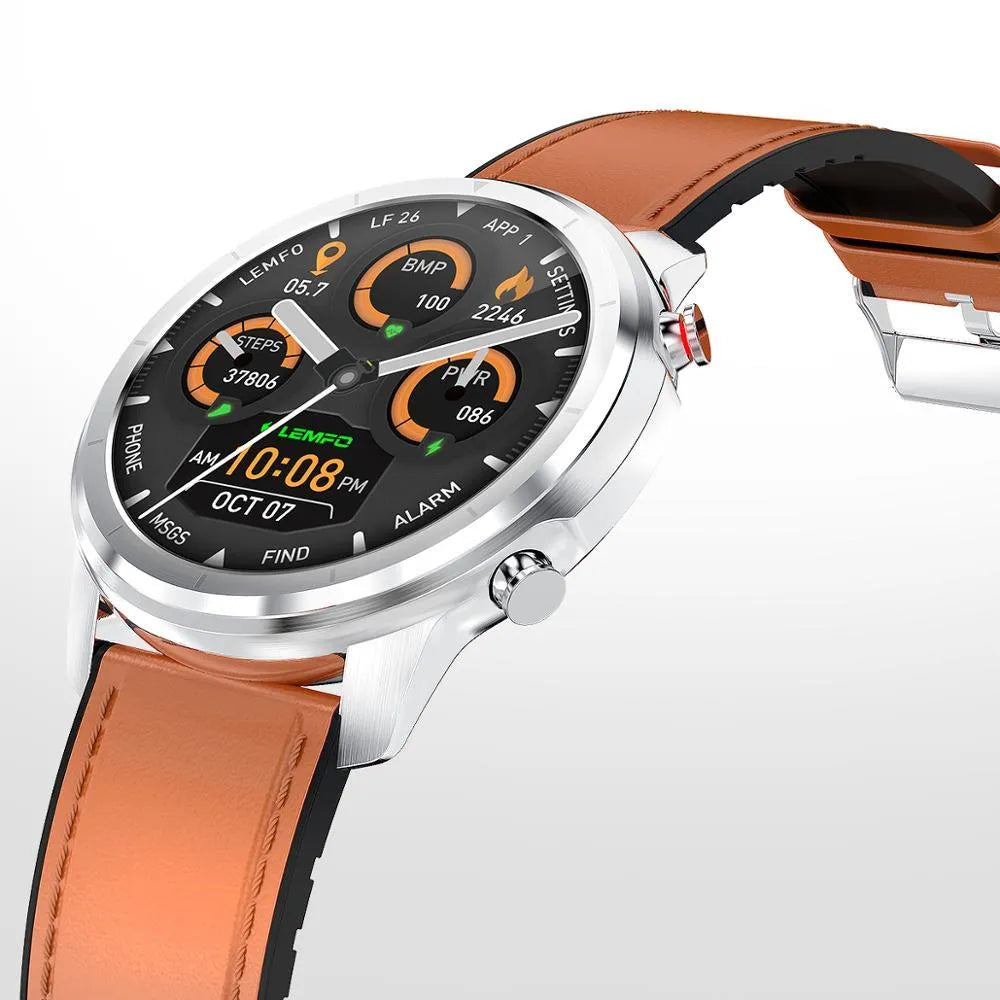 LEMFO LF26 black smart bracelet with 1.3-inch touchscreen on a wrist.