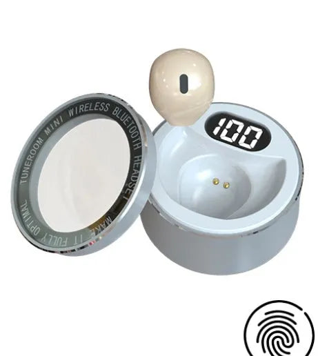 Invisible wireless Bluetooth headset with 9mm miniature earplug design in skin tone, white, and pink colours