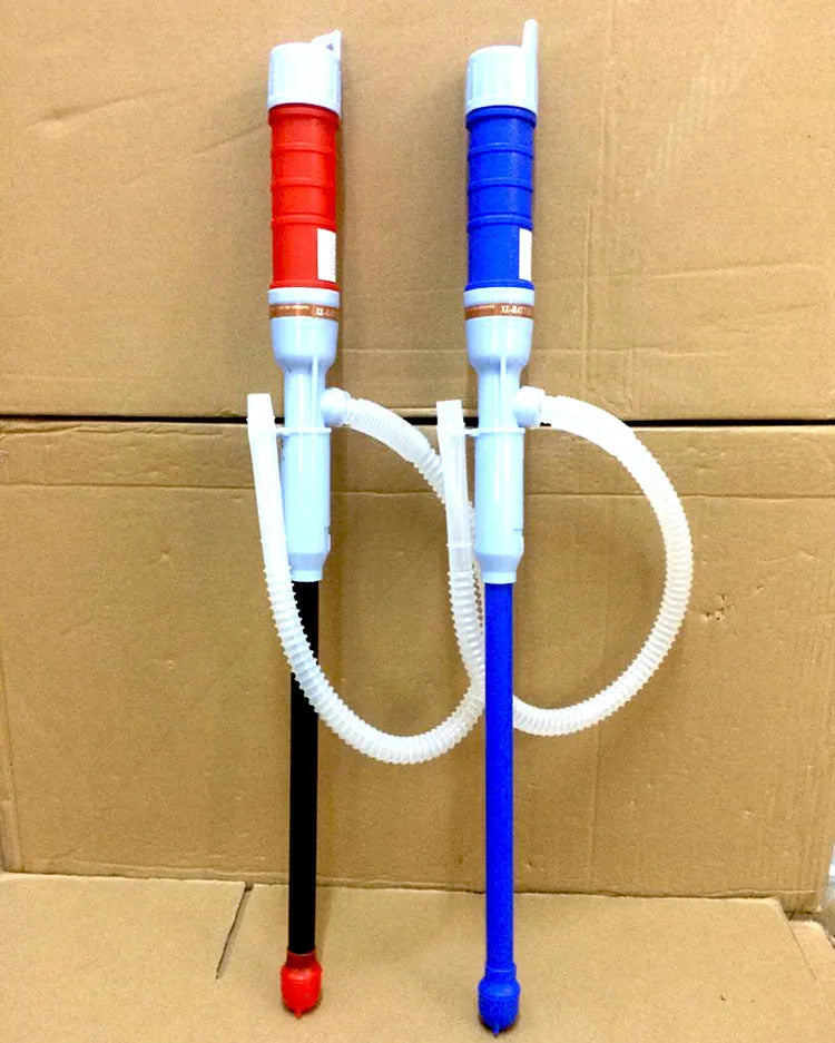 Blue manual siphon pump for fuel and liquid transfer