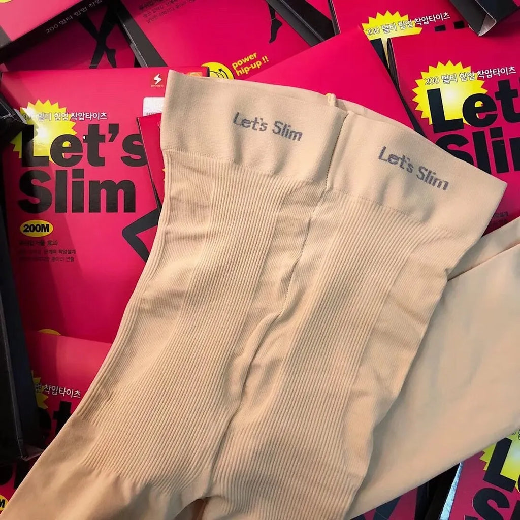 Beige and black lifting hips and abdomen stovepipe socks made from polyester fibre.