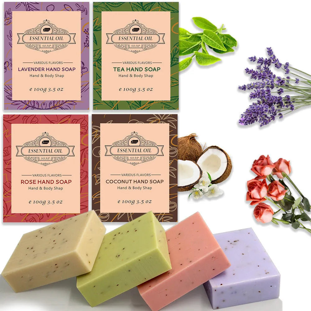 Handmade essential oil soap bar with frosted texture showing natural colour variations