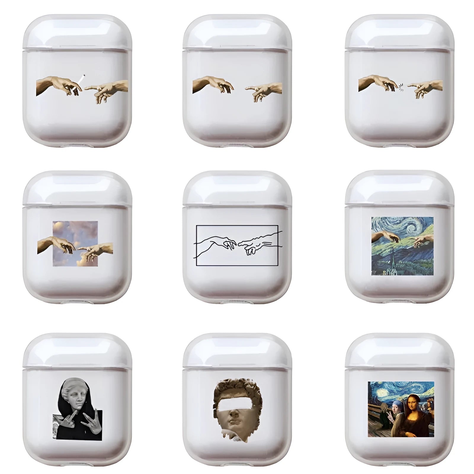 Transparent clear plastic protective cover for Apple AirPods case showing original colour through cover