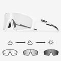 Semi-rimless photochromic cycling glasses with a TR90 frame, shown in a sport setting.