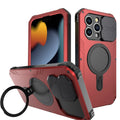 Black metal bracket shockproof phone case for iPhone 15 with aluminium alloy frame and magnetic suction