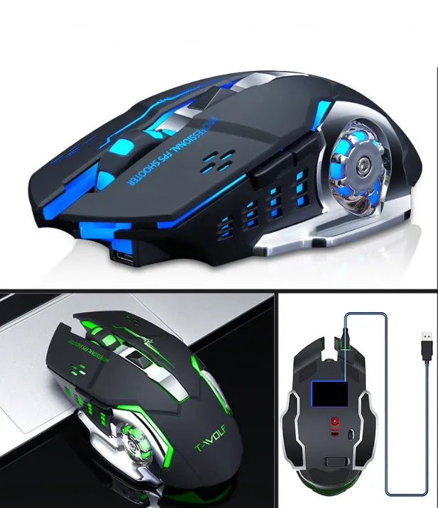 Black and white wireless quiet mouse with six buttons and 2400 DPI optical sensor for laptop computers