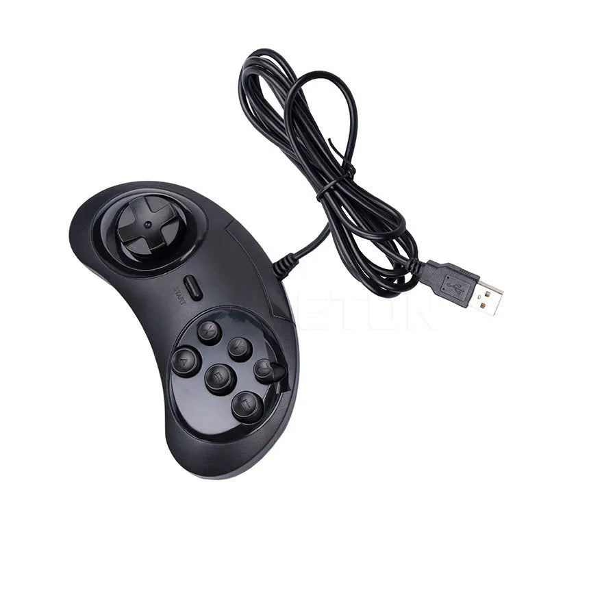 Black Sega USB PC game controller with 1.8 metre copper wire for Windows computers