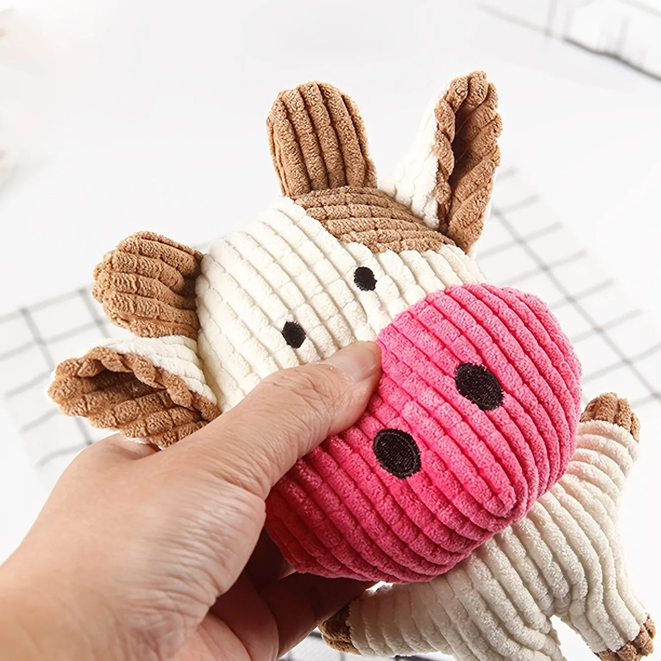 Animal shape plush dog chew toy with squeaker in bright colours