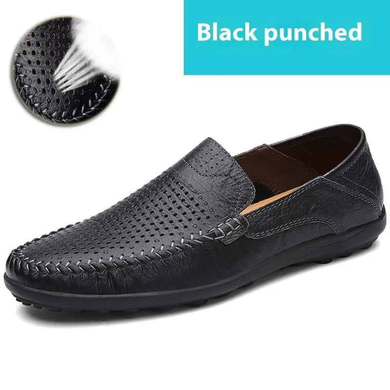 Men's brown cowhide leather shoes with round toe and flat rubber sole business casual design
