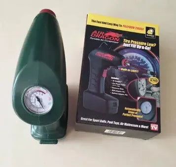 Portable 12V electric car air pump with motor and inflation components in one unit