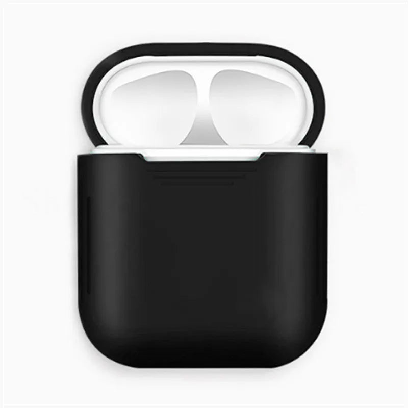 Silicone protective case with anti-loss rope for Apple AirPods, shown in multiple colour options.