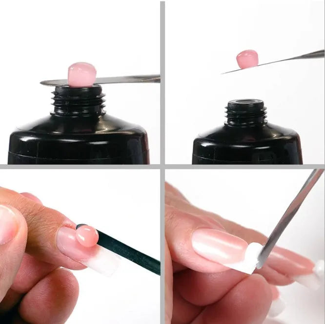MSHARE Acrylic Poly Gel Nail set with UV builder gel, slip solution, in 30g pot and pink colour on white background