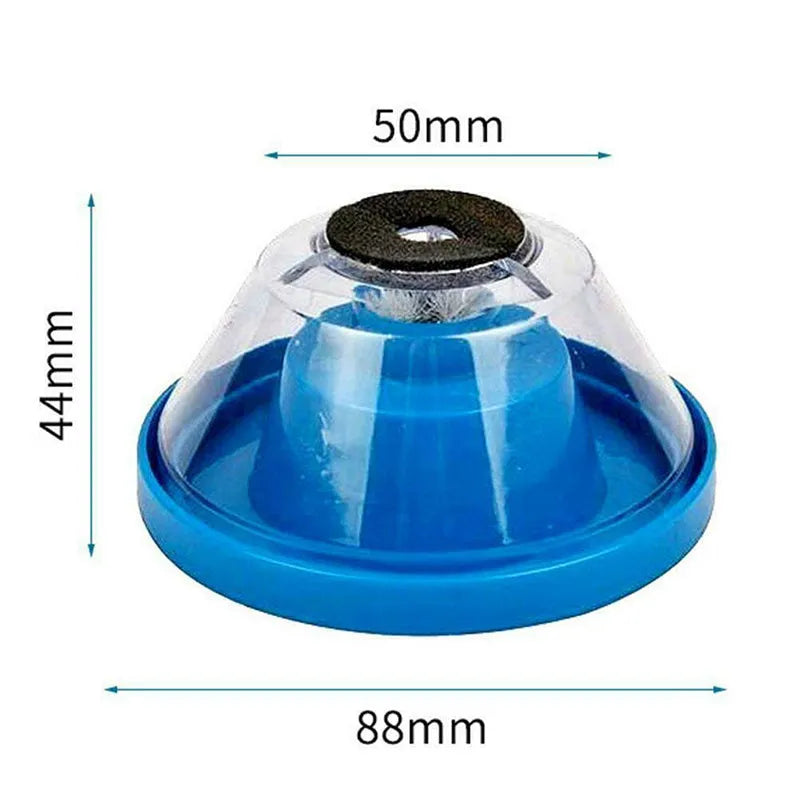 Blue bowl-shaped electric hammer dust cover for drills, showing non-slip sponge and PVC gasket.