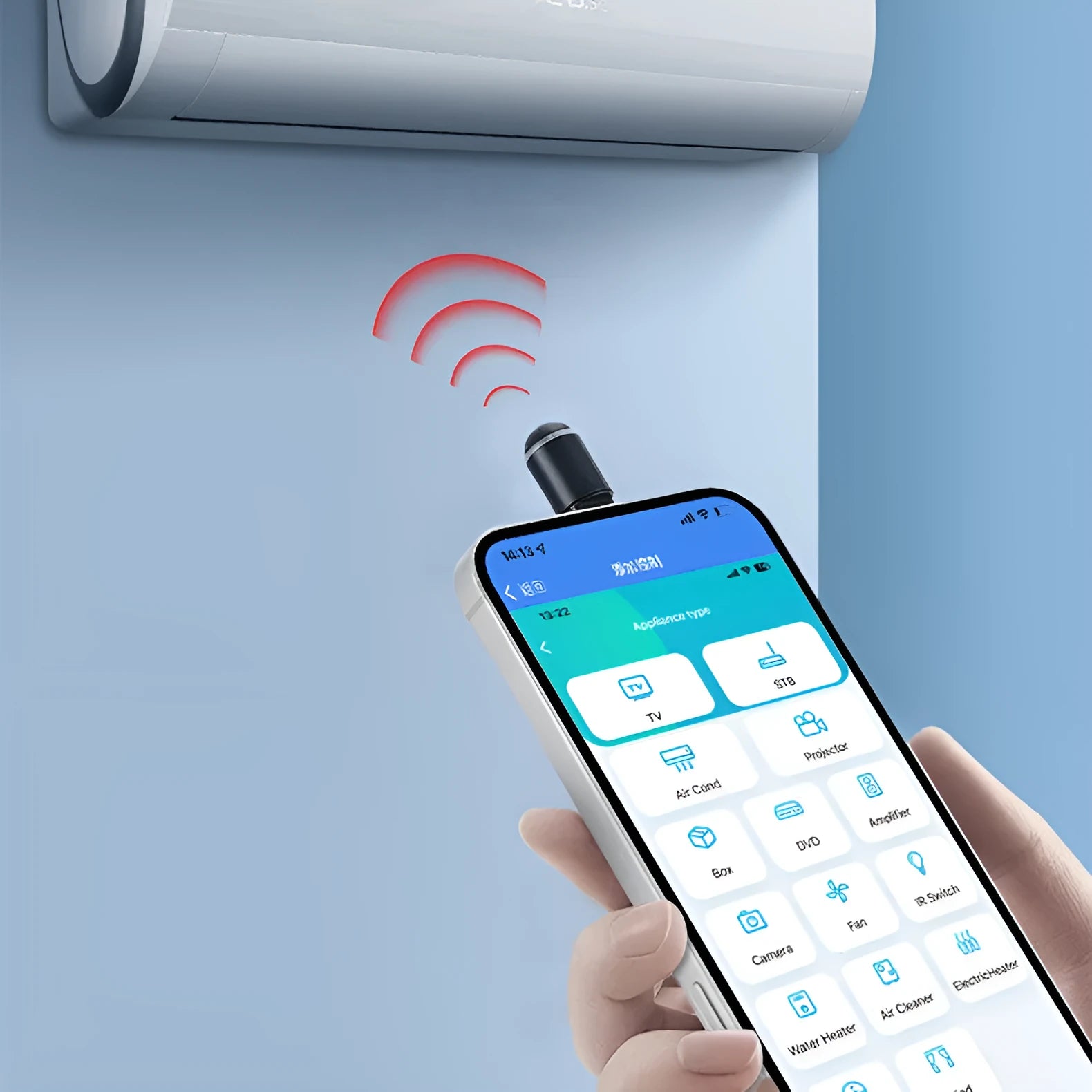 Capsule infrared universal remote control adapter measuring 34x11mm with smartphone connector options