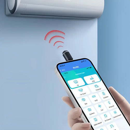 Capsule infrared universal remote control adapter measuring 34x11mm with smartphone connector options