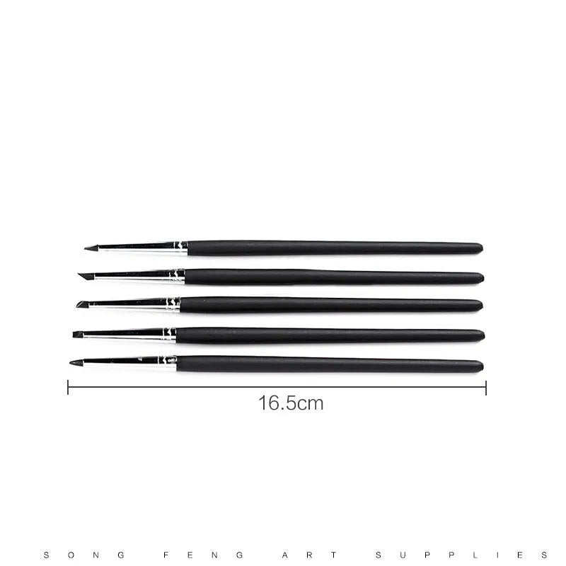 27-piece pottery tool set with stainless steel, wood, and plastic tools organised in a brown roll package.