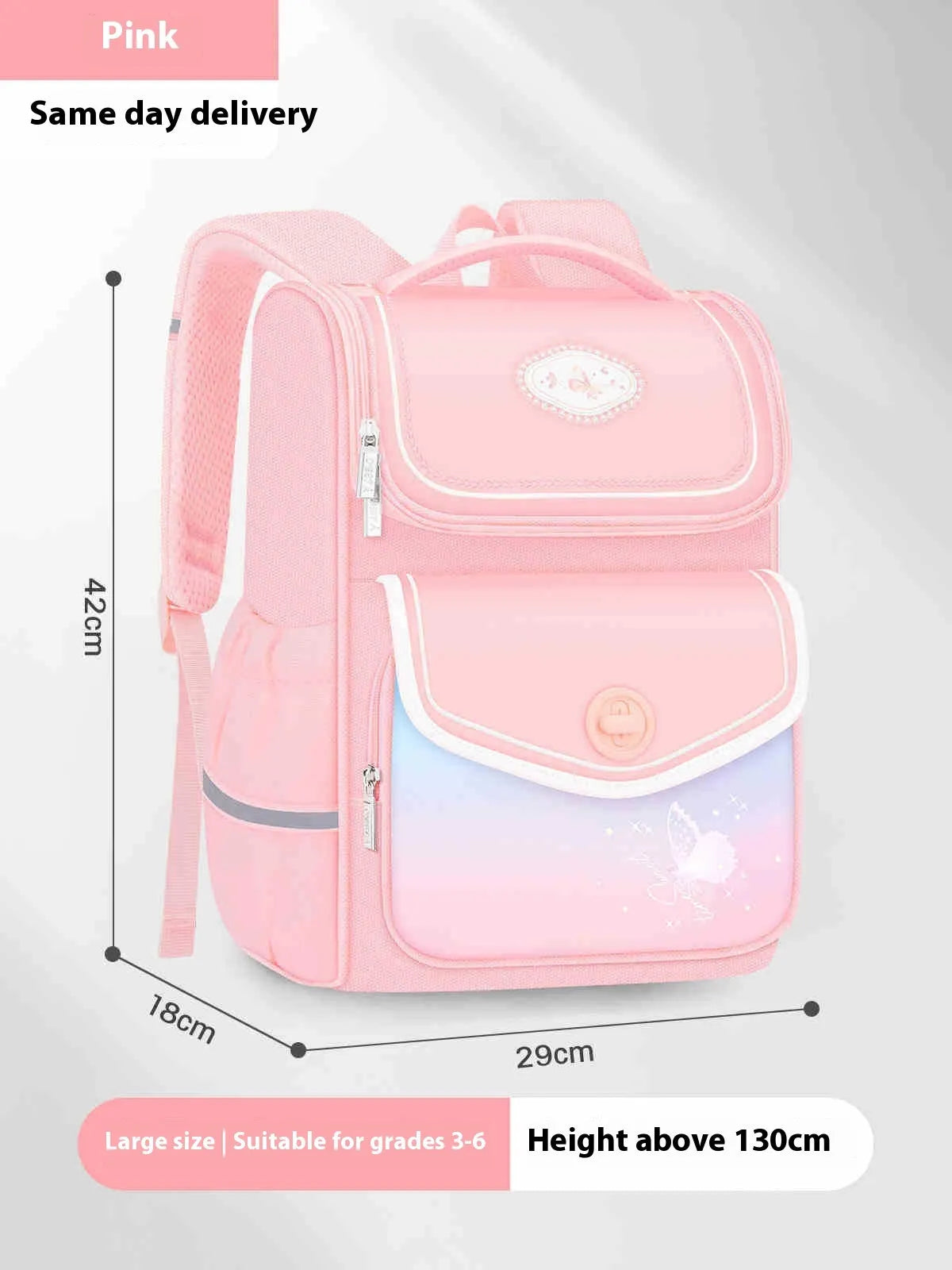 Pink large capacity waterproof oxford cloth schoolbag for primary school girls