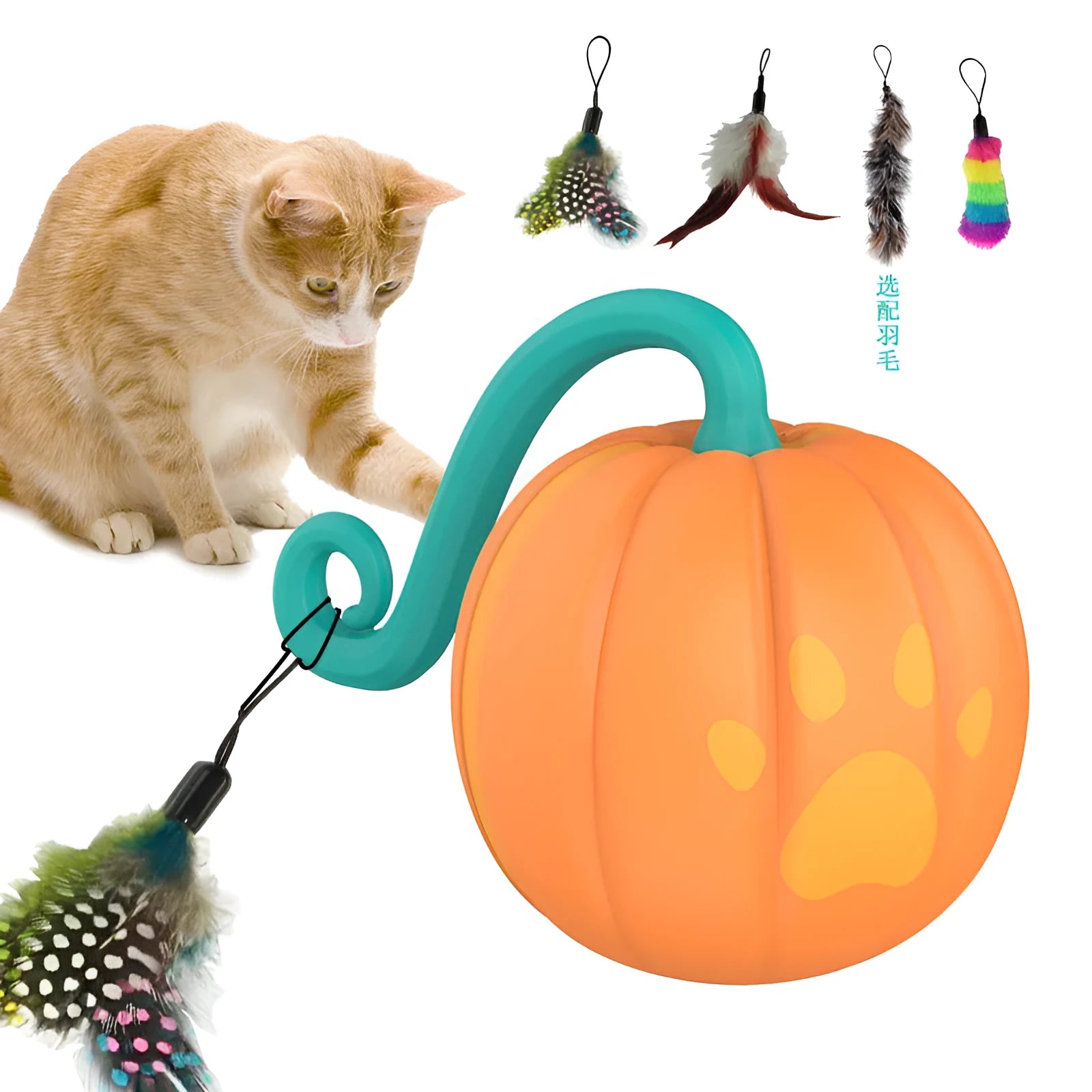 Electric cat toy ball with motion sensor and light up function in watermelon design