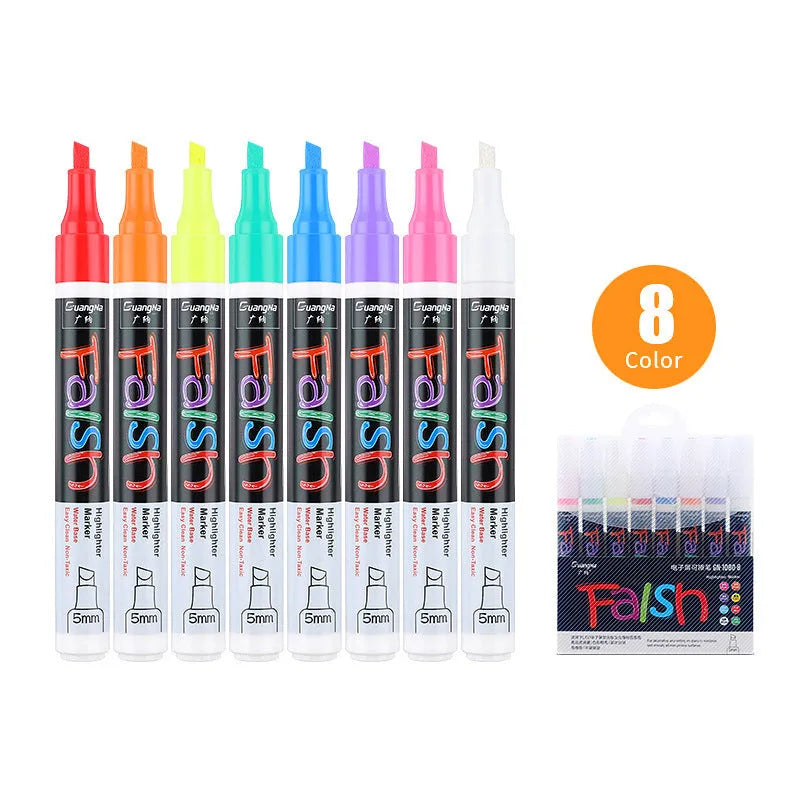6mm oblique tip fluorescent board highlighter pen with plastic shell in card packaging