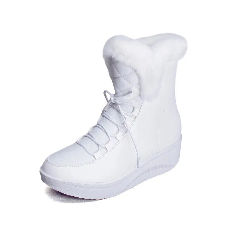 Women's black winter platform boots with lace-up closure and plush lining