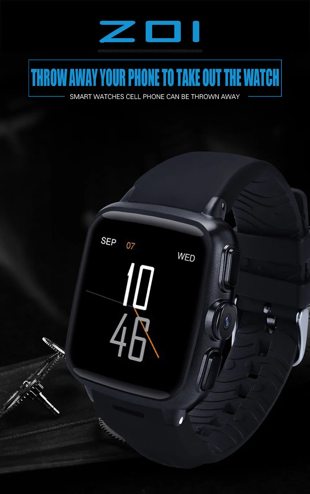 Z01 smart watch showing 1.54-inch screen on wrist in black or white colour