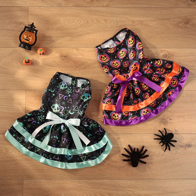 Halloween pet skirt dog costume with colourful pumpkin and skull designs
