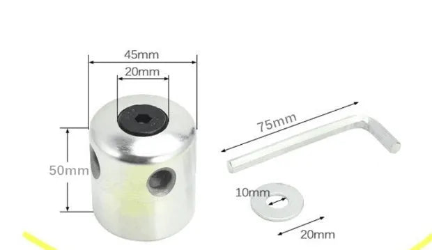 Silver aluminium grass trimmer head with four light yellow square strings for lawn mower replacement