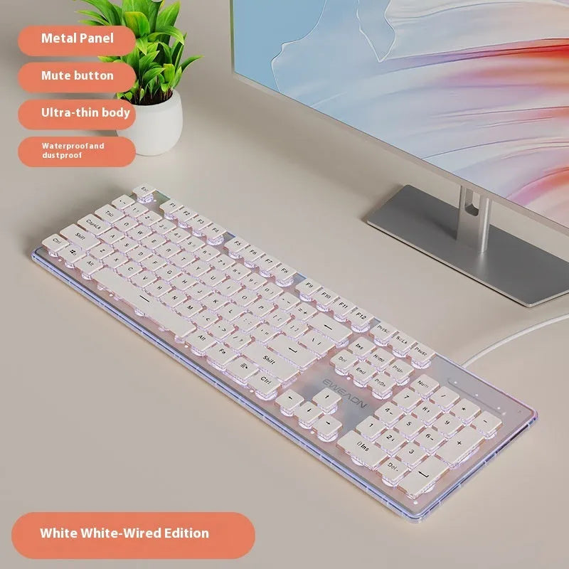 Prewalker V3 mute mechanical feeling keyboard and mouse set in retro green colour on a desk.