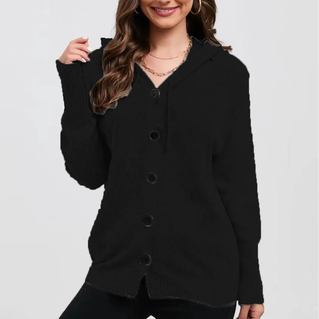 Women's thick cotton hooded cardigan sweater in loose fit, shown in Army Green colour.