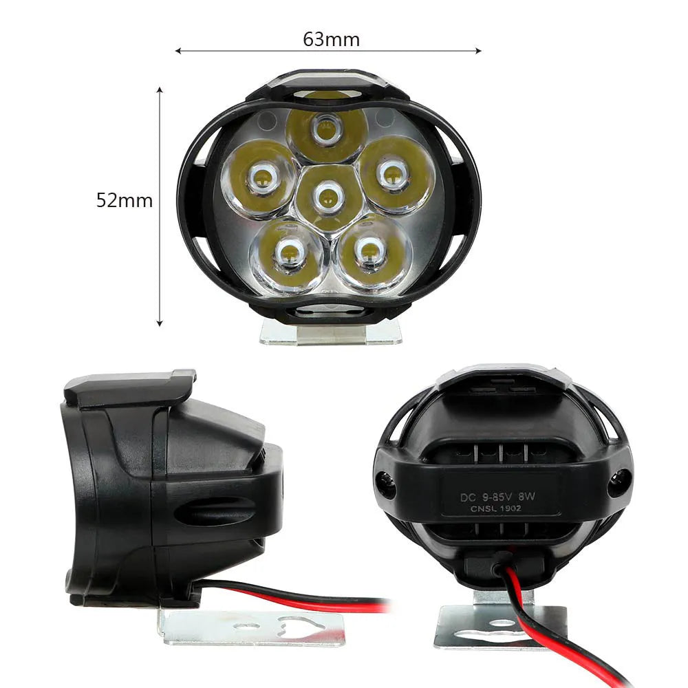 LED spotlights for electric vehicles, six lamp beads, 12V white light, black plastic housing