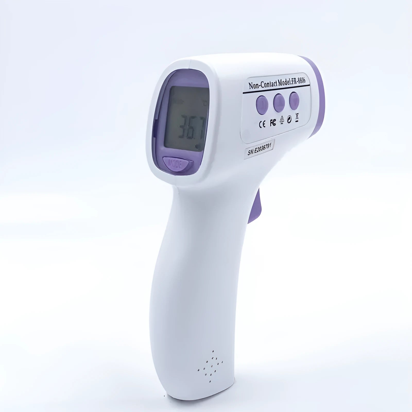 White digital non-contact thermometer with electronic display for temperature measurement