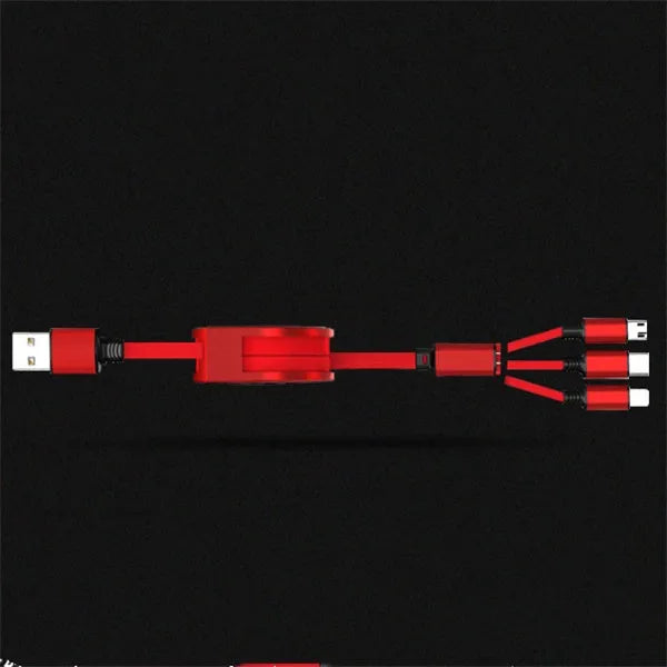 3-in-1 telescopic charging cable extended to 120 cm with titanium connectors