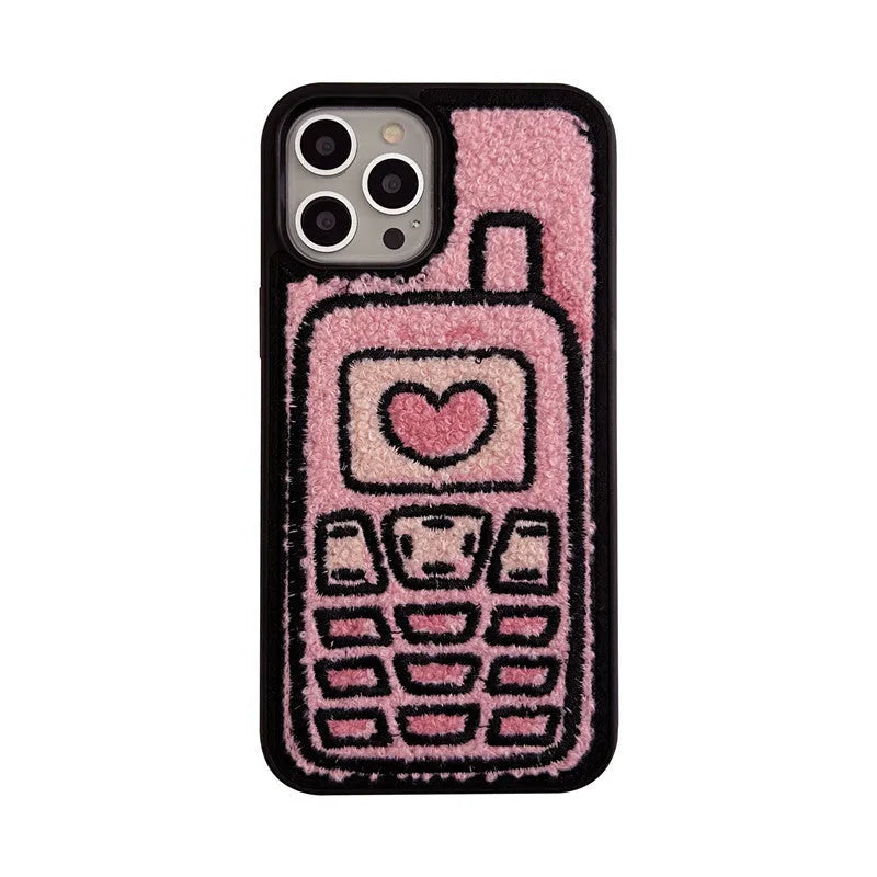 Pink towel embroidered TPU back cover case for iPhone models