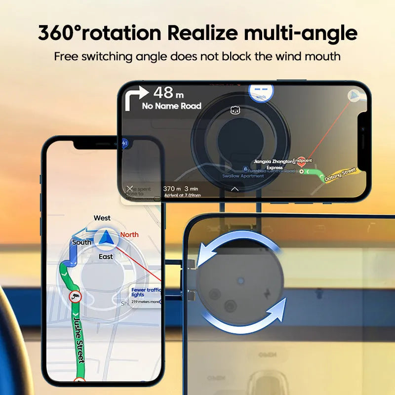 Telescopic folding car phone holder with magnetic dashboard mount in black or silver