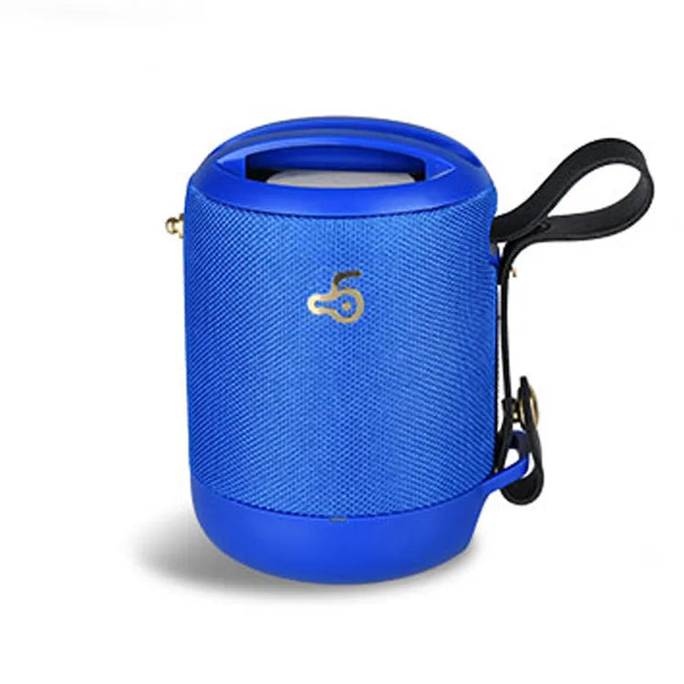 Portable wireless bluetooth speaker with leather case in black, blue, camouflage, grey, or red colour options.