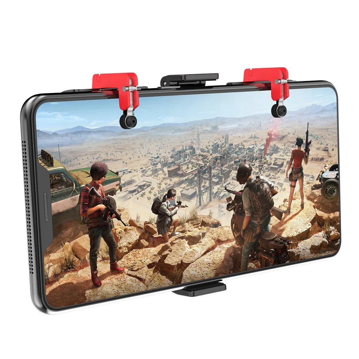 Black adjustable trigger phone gaming grip bracket with telescopic clamp extended