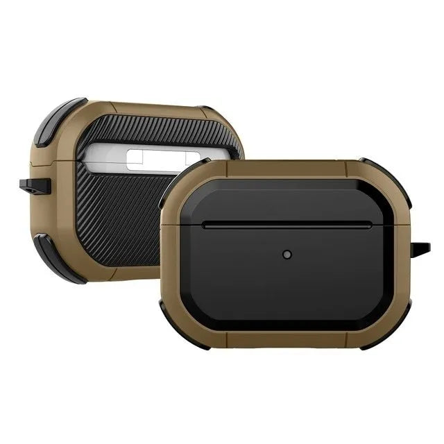 Black TPU and PC protective shell case for Apple AirPods 1, 2, and Pro charging case.