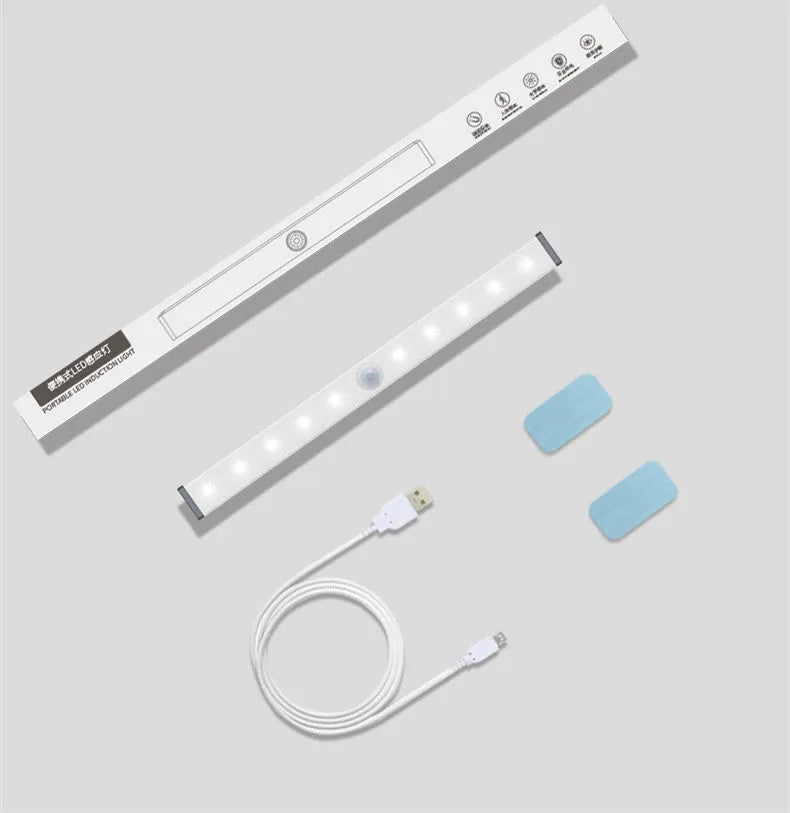 USB rechargeable human body induction LED closet light with magnetic back in white and warm white colour options.